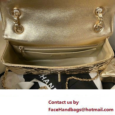 chanel Metallic Mirror Calfskin, Metallic Lambskin  &  Gold-Tone Metal gold Flap Bag  &  Star Coin Purse AS4649 2024